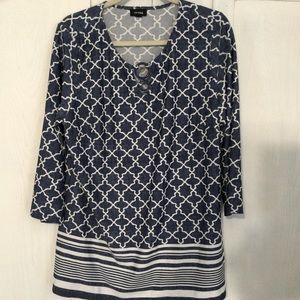 Tacera, XL, Blue/White Boho Top (237)